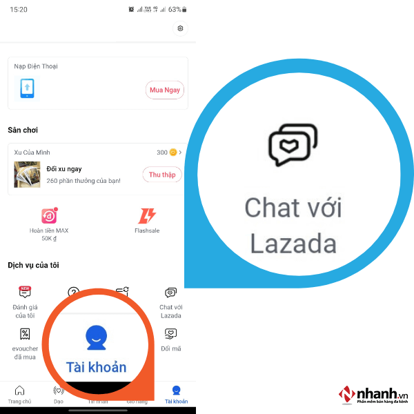 Chọn “Nhấn chat với Lazada”