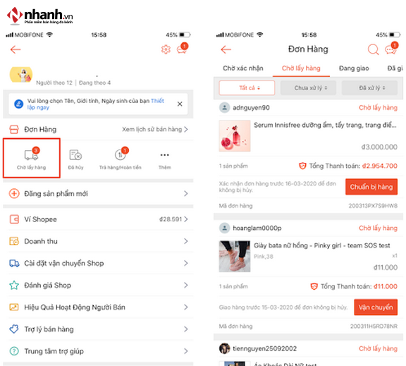 Hủy đơn hàng Shopee trạng thái chờ lấy hàng