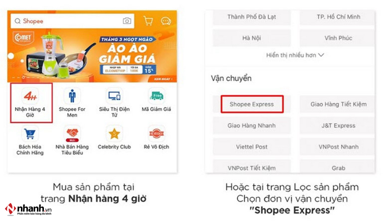 Sử dụng dịch vụ giao hoả tốc Shopee