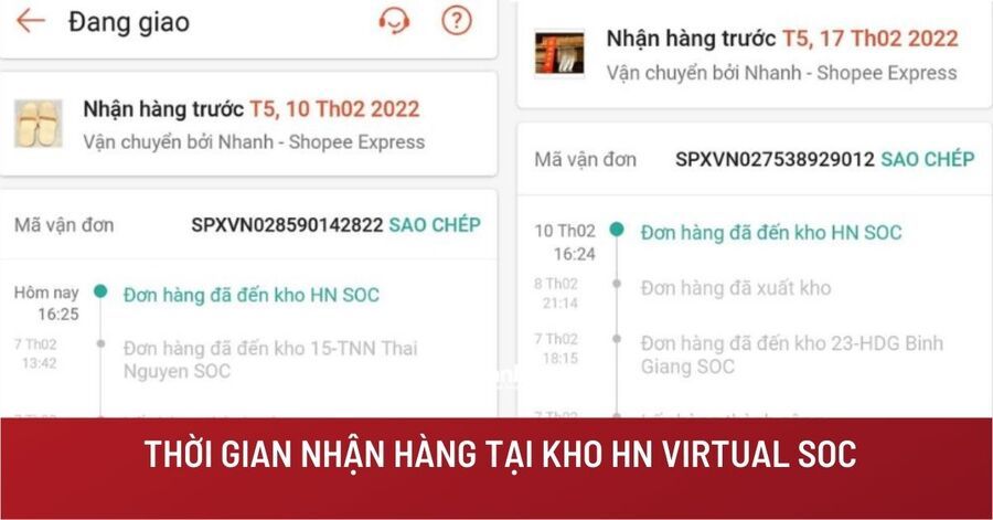 Thời gian nhận hàng tại kho HN Virtual Soc là bao lâu