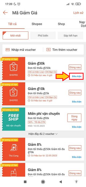 Làm thế nào để xem điều kiện sử dụng mã giảm giá Shopee?